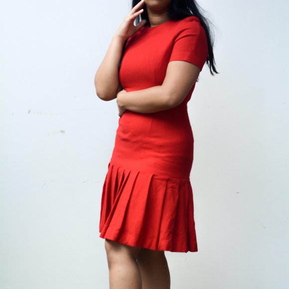 Red Pleated Drop Waist - Picture 3 of 9